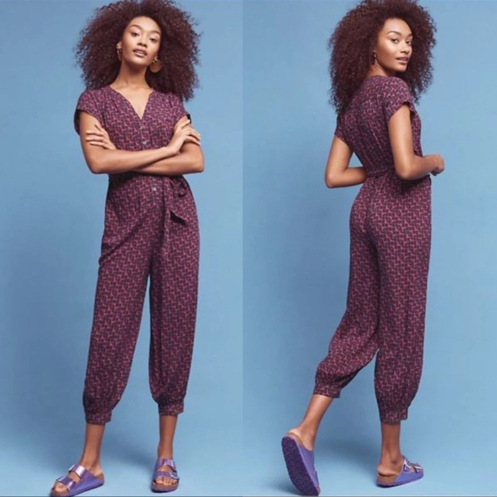 Anthropologie Maeve Karsten Jumpsuit Harem Pants Multicolor Geo Print Size XS